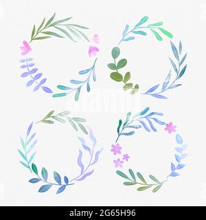 Collection de couronnes fleuries aquarelles peintes à la main Vector. Illustration de Vecteur