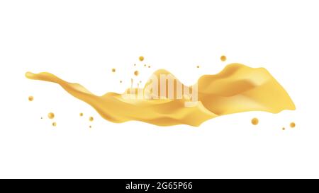 éclaboussures de liquide jaune gouttes et éclaboussures réalistes isolées sur fond blanc fruits jus éclaboussures concept horizontal Illustration de Vecteur