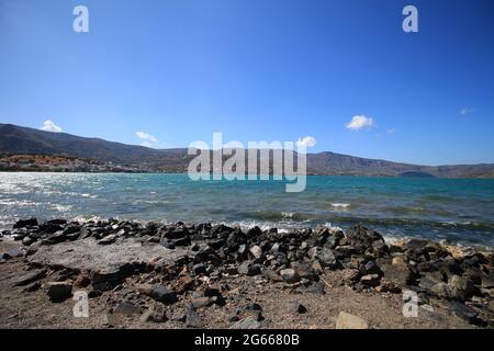 Île Spinalonga, vue du village de Plaka, Crète, Grèce Banque D'Images