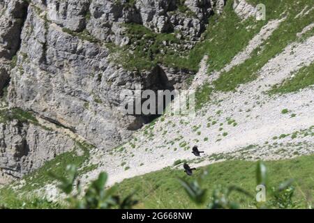 Un groupe de personnes sur une colline rocheuse Banque D'Images