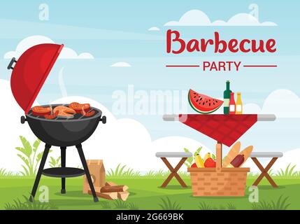 Barbecue en plein air illustration vectorielle plate colorée Illustration de Vecteur