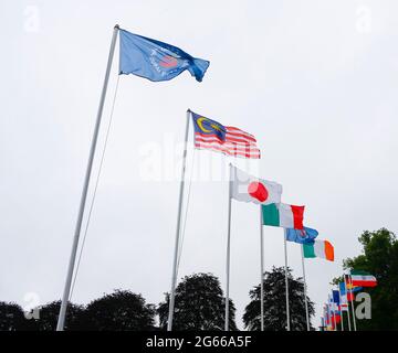 Kilkenny, Irlande. 3 juillet 2021 ; Mount Juliet Golf Club, Kilkenny, Irlande ; Dubai Duty Free Irish Open Golf, 3e jour ; les drapeaux internes dans le crédit Breeze : action plus Sports Images/Alay Live News Banque D'Images