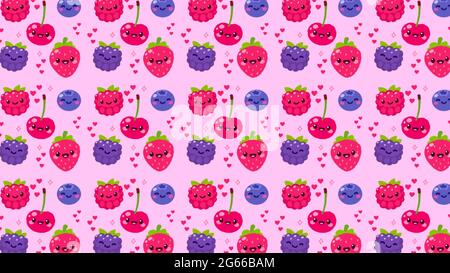 motif de cerises, framboises, mûres et bleuets, images idéales pour des thèmes tels que la cuisine, la pâtisserie et la nourriture blog Banque D'Images