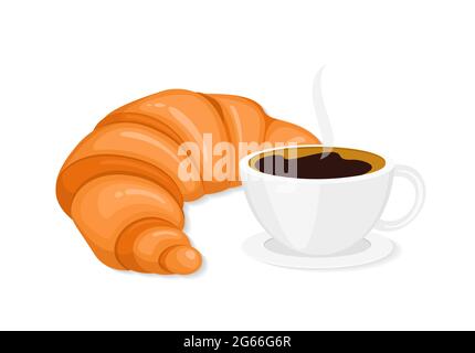 Café et croissant sur une illustration vectorielle plate Illustration de Vecteur