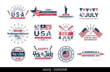 Scénario illustration ensemble des icônes du 4 juillet, United déclaré jour de l'indépendance salutation. Éléments pour cartes de vœux, collection d'icônes. Quatrième de juillet Illustration de Vecteur