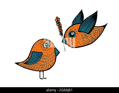 Deux jolis oiseaux décoratifs. Illustration vectorielle Illustration de Vecteur