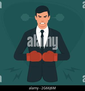 Homme d'affaires en colère dans des gants de boxe, vetor illustration Illustration de Vecteur
