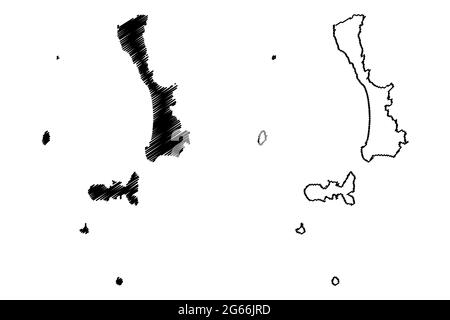 Province de Livourne (Italie, République italienne, Toscane ou région Toscana, Archipel Toscan, Elbe et Capraia) carte illustration vectorielle, scribble esquisse P Illustration de Vecteur