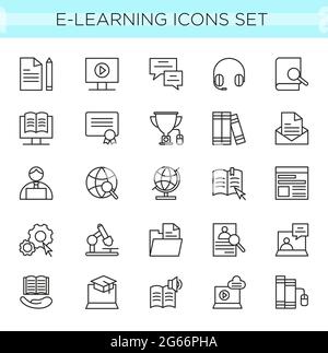Illustration vectorielle ensemble d'icônes de ligne d'apprentissage en ligne, éléments d'éducation en ligne dans le style élégant de ligne mince. Collection minimale d'icônes Web isolée sur blanc Illustration de Vecteur