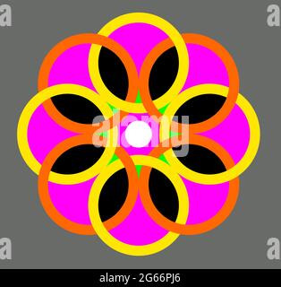 Design Rangoli Mandala coloré concept de la ligne d'art floral isolé sur fond sombre Illustration de Vecteur