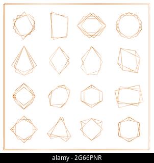 Illustration vectorielle de segments dorés, cadres isolés sur fond blanc. Collection de cadres fins en polyèdre géométrique pour l'invitation à un mariage Illustration de Vecteur