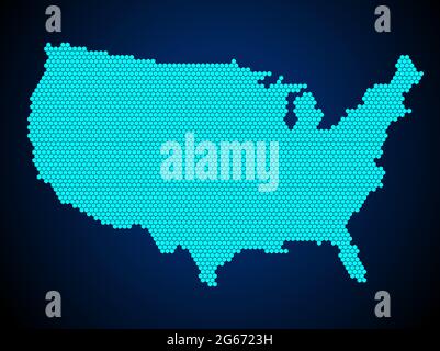 Carte texturée de miel Comb ou Hexagon du pays des États-Unis isolée sur fond bleu foncé - illustration vectorielle Illustration de Vecteur