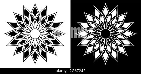 Indian traditionnel et culturel festif Rangoli Mandala concept de l'art floral isolé sur fond noir et blanc Illustration de Vecteur