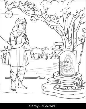 Adoration de Lord shiva - Vector Line Art Illustration de Vecteur