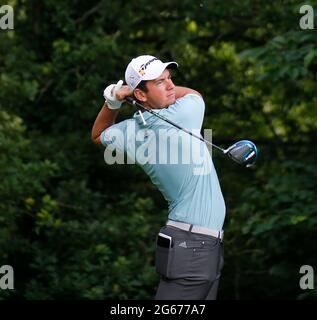 3 juillet 2021 ; Mount Juliet Golf Club, Kilkenny, Irlande ; Dubai Duty Free Irish Open Golf, 3e jour ; Lucas Herbert, d'Australie, débarque sur le 12ème trou Banque D'Images