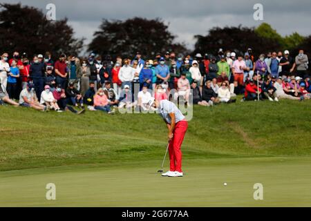 3 juillet 2021 ; Mount Juliet Golf Club, Kilkenny, Irlande ; Dubai Duty Free Irish Open Golf, 3e jour ; Johannes Veerman des États-Unis pulls sur le 18ème green Banque D'Images