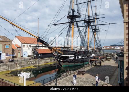 Frégate de voile HMS Trincomalee, The National Museum of the Royal Navy Hartlepool, Jackson Dock, Hartlepool, comté de Durham, Angleterre, Royaume-Uni Banque D'Images