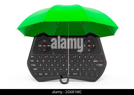 Mini-clavier sous parapluie, rendu 3D isolé sur fond blanc Banque D'Images