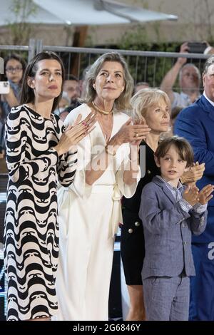 La princesse Caroline de Hanovre et Charlotte Casiraghi avec son fils Raphaël assistent au 15e saut international de Monte-Carlo, le 03 juillet 2021 à Monte-Carlo, Monaco.photo de David Niviere/ABACAPRESS.COM Banque D'Images