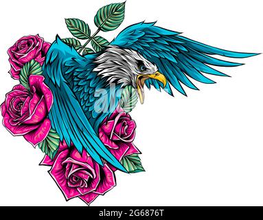 illustration vectorielle de l'aigle avec des roses de fleur Illustration de Vecteur