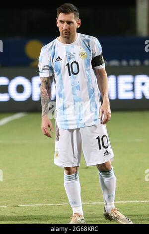 Goiania, Brésil. 04e juillet 2021. Lionel Messi de l'Argentine pendant le Copa America 2021, quart de finale du match de football entre l'Argentine et l'Équateur le 4 juillet 2021 au stade olympique Pedro Ludovico Teixeira à Goiania, Brésil - photo Laurent Lairys/DPPI crédit: Agence de photo indépendante/Alamy Live News Banque D'Images