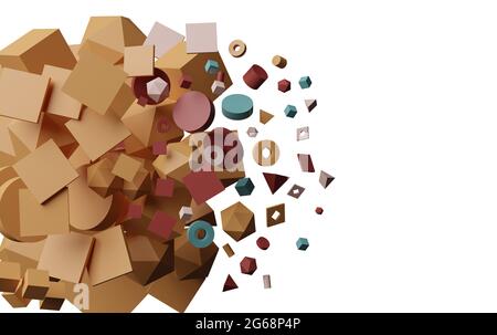 Formes géométriques abstraites isolées sur fond blanc. Illustration 3D Banque D'Images