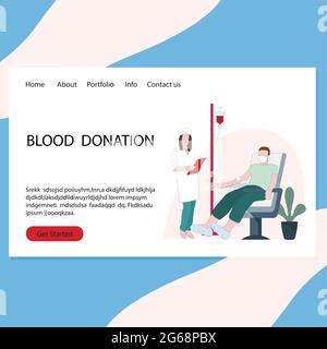 Service de don de sang page Web. L'infirmière recueille du plasma sanguin pour aider les patients et sauver des vies. Santé et sang transfusionnel, labo Illustration de Vecteur