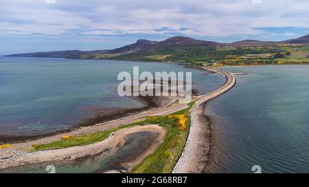 Vue aérienne du pont Kyle of Tongue dans les Highlands écossais, au Royaume-Uni Banque D'Images