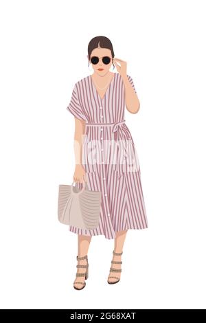 Femmes sur des talons hauts vêtues de vêtements tendance élégants - illustration de mode féminine Illustration de Vecteur