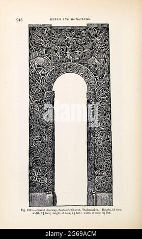 L'architecture Viking a décoré des salles et des portes sculptées dans le livre « The viking Age: The Early History, Manners, and Customs of the ancêtres of the English-Speaking nations » Volume 2 par du Chaillu, Paul B. (Paul Belloni), publié à New York par les fils de C. Scribner en 1890 Banque D'Images