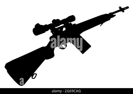 Silhouette noire de fusil de sniper à base de M14 Banque D'Images