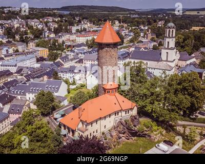 Vue sur le château d'Auerbach dans le Vogtland Banque D'Images