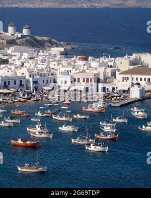 Grèce. Îles Cyclades. Mykonos. Port. Banque D'Images