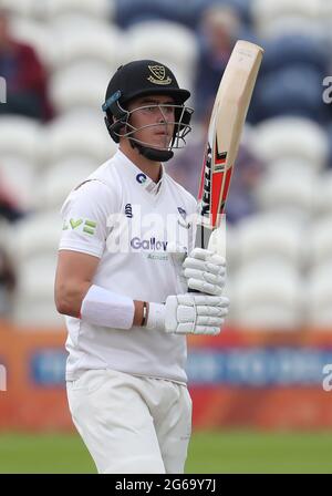 Hove, Royaume-Uni. 04e juillet 2021. Ali Orr de Sussex pendant la première journée du LV County Championship Match entre Sussex et Glamourgan au 1er Central County Ground à Hove. Credit: James Boardman / Alamy Live News Banque D'Images