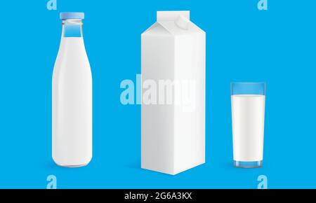 Kit de lait en différents emballages : verre, carton, bouteille Illustration de Vecteur