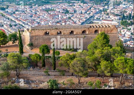 Forteresse de Palamidi et ville moderne de Nafplio Banque D'Images