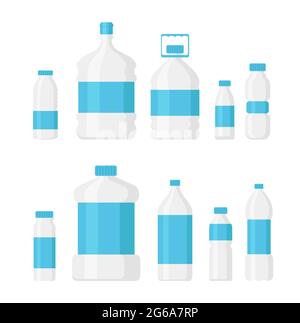 Ensemble d'illustrations vectorielles de la bouteille d'eau de couleur bleu clair isolé sur fond blanc. Concept d'eau de livraison, service différentes formes de bouteille Illustration de Vecteur