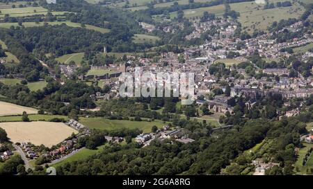 Vue aérienne de Richmond, North Yorkshire. L'original et le premier Richmond. Voici l'horizon de la ville vu de l'est à l'ouest. Banque D'Images