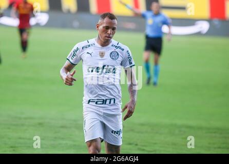 Recife, Brésil. 04e juillet 2021. Breno Lopes, pendant le sport et Palmeiras, tenu ce dimanche (04), dans un match valable pour la 9e manche du Championnat brésilien 2021, un match tenu au stade Ilha do Retiro, à Recife, Pernambuco, Brésil. Crédit: Tiago Caldas/FotoArena/Alay Live News Banque D'Images