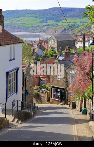 Tôt le matin, sur la nouvelle route abrupte qui mène à Robin Hoods Bay, North Yorkshire, North Yworks Moors National Park, Angleterre, Royaume-Uni. Banque D'Images