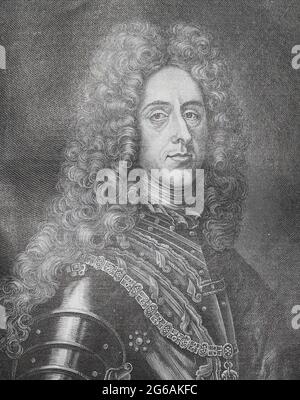 Prince Eugène de Savoie. Le prince Eugène François de Savoie–Carignano (1663 – 1736), mieux connu sous le nom de prince Eugène, était un maréchal de campagne dans l'armée du Saint Empire romain et de la dynastie autrichienne des Habsbourg au cours des XVIIe et XVIIIe siècles. Il était l'un des commandants militaires les plus réussis de son temps et s'est élevé aux plus hauts postes d'État à la Cour impériale de Vienne. Banque D'Images