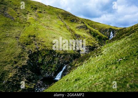 Vue aérienne de la queue de Grey Mare, une cascade près de Moffat, en Écosse Banque D'Images