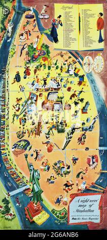 Carte Amusante Illustree De New York Manhattan Une Carte Des Regards De Manhattan Y Compris La Statue De La Liberte 1946 De True Le Magazine Pour Hommes Photo Stock Alamy