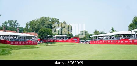 Detroit, Michigan, États-Unis. 4 juillet 2021. Le 18e trou au Rocket Mortgage Classic. Crédit : David Donoher/ZUMA Wire/Alay Live News Banque D'Images