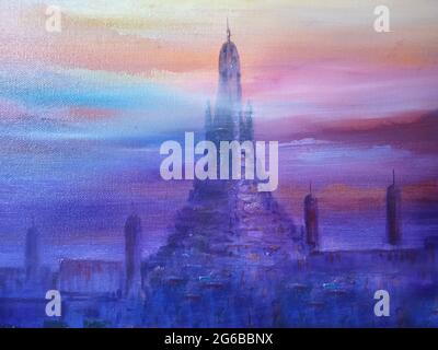 Art, peinture, huile, couleur, Wat Arun, Temple Dawn, Bangkok , thaïlande Banque D'Images