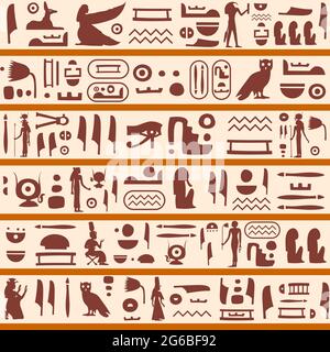 Vector retro seamless pattern (carrelage) avec les hiéroglyphes égyptiens antiques et de symboles. Texture sans fin peut être utilisé pour trames, page web backgrou Illustration de Vecteur