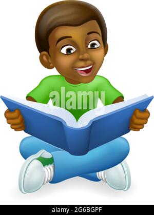 Livre de lecture pour enfants Black Child Boy Cartoon Illustration de Vecteur