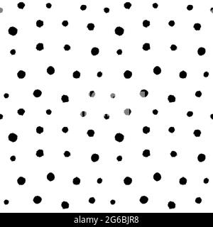 Motif à pois sans coutures. Arrière-plan blanc et noir dessiné à la main. Texture vectorielle. Illustration de Vecteur