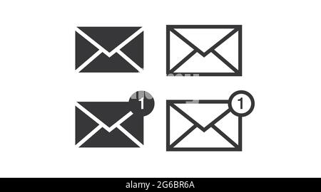 Icône MIL définie. Illustration noire et blanche modifiable à plat vectoriel des enveloppes, poster Illustration de Vecteur