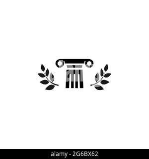 Socle gagnant avec laurel. Podium pour le meilleur produit avec colonne grecque ou romaine. Pilier ancien. Symbole d'histoire ou de loi. Qualité optimale. Première place, awa Illustration de Vecteur